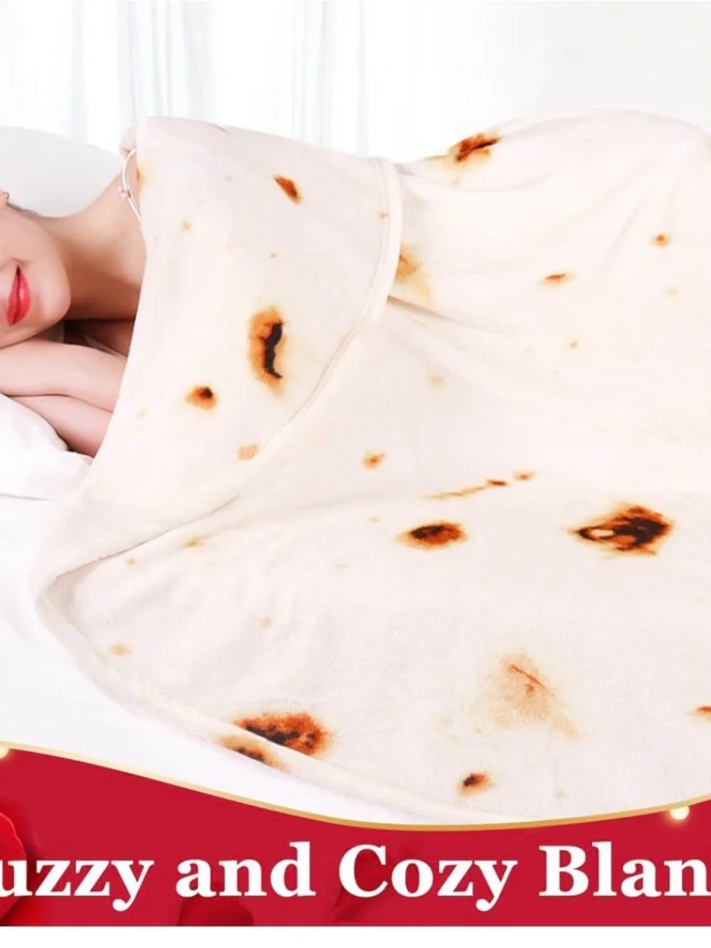 Novelty Tortilla Throw Blanket - Cream Brown Wrap